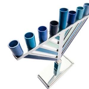Small Chabad Hanukkah Menorah in Blue