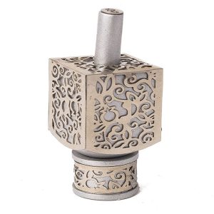 Medium Dreidel with Pomegranate Cutout in Silver