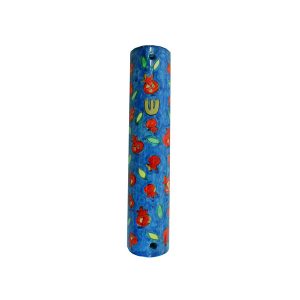 Small Wooden Mezuzah Case with Scattered Pomegranates