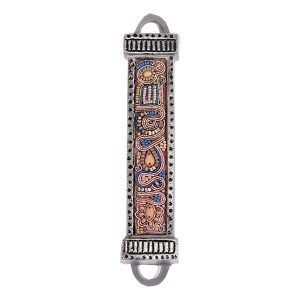 Metal and Embroidery Mezuzah Case in Pink
