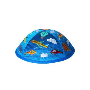 Children's Kippah with Airplanes, Blue