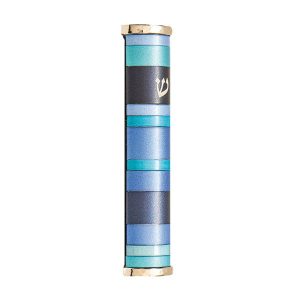 Striped Mezuzah Case in Blue and Turquoise