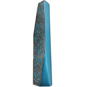 Geometric Mezuzah Case with Pomegranates, Turquoise