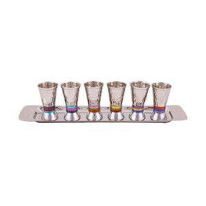 Hammered Kiddush Cups Set with Colorful Rings