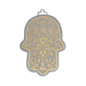 Small Silver Hamsa with Copper-Toned Pomegranates