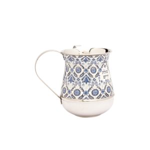 Metal Netilat Yadayim Cup (Wash Cup) with Blue Embroidery Design