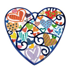 Large Hand-Painted Metal Heart - Hearts and Swirls