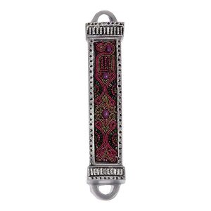Metal and Embroidery Mezuzah Case in Purple