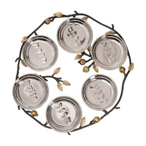 Copper and Stainless Steel Passover Seder Plate with Pomegranates