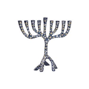 Medium Tree Hanukkah Menorah with Blue Pomegranates
