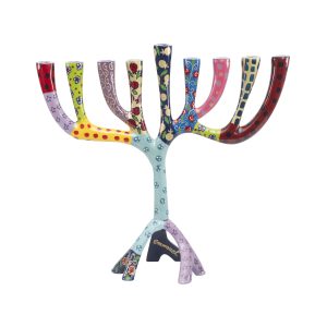 Large Tree Hanukkah Menorah with Colorful Stripes