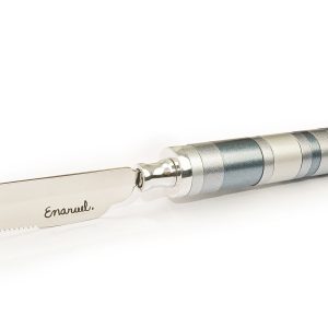 Challah Knife with Gray Rings on Stand