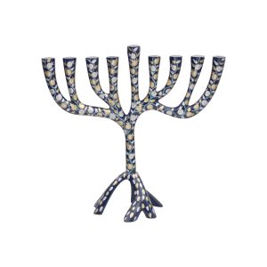 Large Tree Hanukkah Menorah with Blue Pomegranates