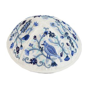 Embroidered Kippah with a Bird, Blue