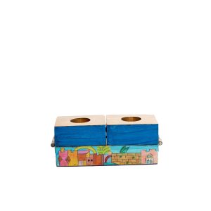 Wooden Hanukkah Menorah and Shabbat Candle Holder - Jerusalem