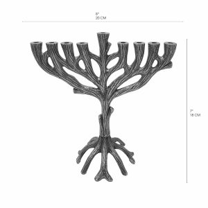 Silver Tree of Life Hanukkah Menorah, 20 cm