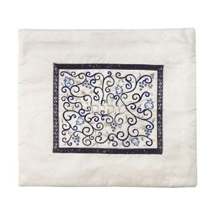 Tallit Bag in White with Blue Embroidered Center