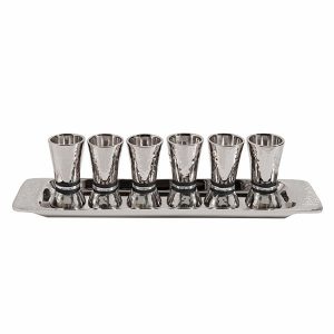 Hammered Kiddush Cups Set with Black Rings