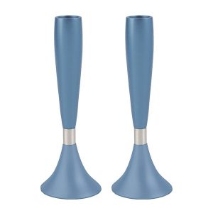 Medium Shabbat Candlesticks in Grayish Blue