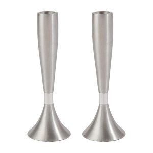 Medium Shabbat Candlesticks in Natural Aluminum