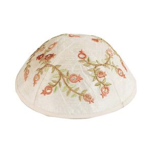 Embroidered Kippah with Pomegranates, Light Shades