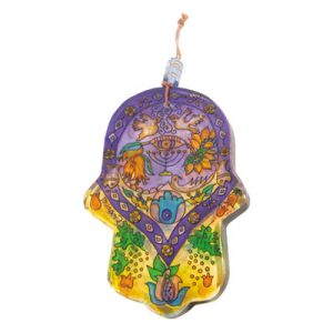 Large Glass Hamsa with Menorah