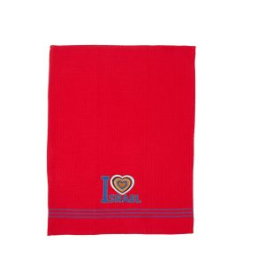 Red Kitchen Towel - Embroidered Heart, Israel