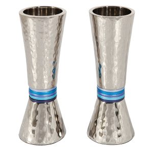 Hourglass Shabbat Candlesticks with Blue Rings
