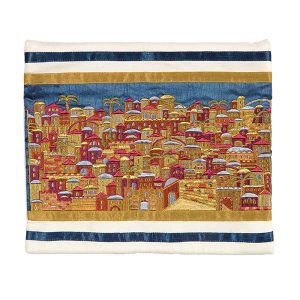 Tallit Bag with Colorful Jerusalem on Blue Background