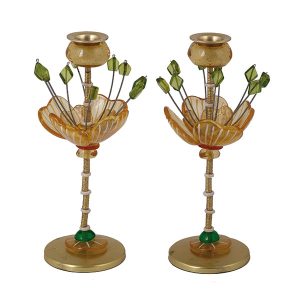 Yellow-Green Flower Shabbat Candlesticks 25 cm