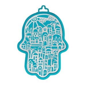 Large Turquoise Hamsa with Jerusalem