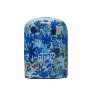 Tzedakah Box with Blue Flowers