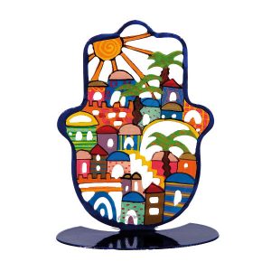 Medium Standing Hamsa with Hand-Painted Jerusalem