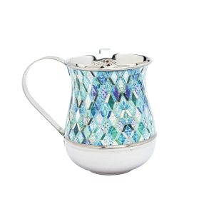 Metal Netilat Yadayim Cup (Wash Cup) with Abstract Blue Pattern