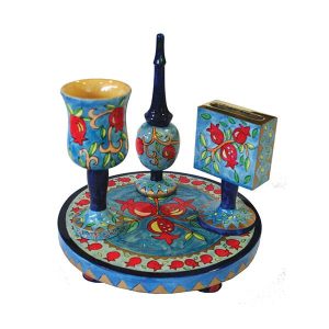 Hand-Painted Wooden Havdalah Set with Pomegranates