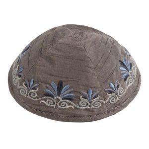 Gray Embroidered Kippah with Waves