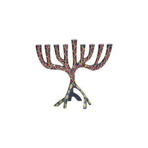 Small Tree Hanukkah Menorah with Colorful Pomegranates
