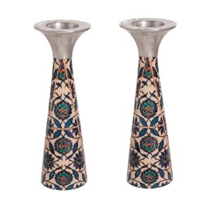 Tall Cone Shabbat Candlesticks in Oriental Style