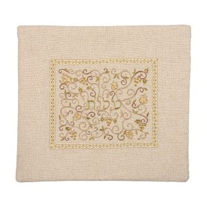 Linen Tallit Bag with Gold Embroidered Center