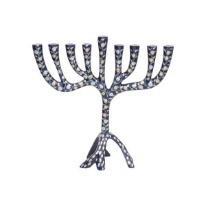 Large Tree Hanukkah Menorah with Blue Pomegranates