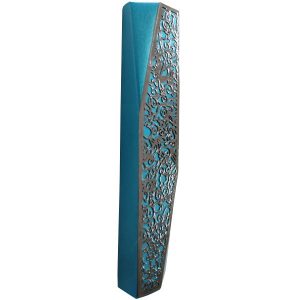 Geometric Mezuzah Case with Pomegranates, Turquoise