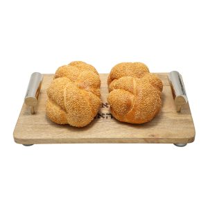 Challah Board with HaMotzi and Hammered Handles