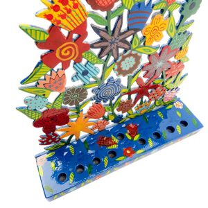 Painted Hanukkah Menorah with Flower Wreath