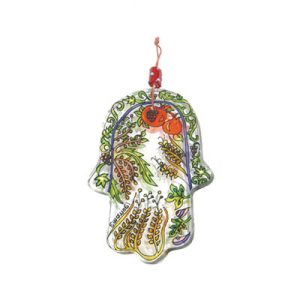 Small Glass Hamsa with Wheat and Grapes