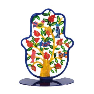 Medium Standing Hamsa - Hand-Painted Pomegranate Tree