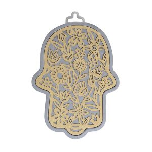 Large Silver Hamsa with Copper-Toned Flower Cutout