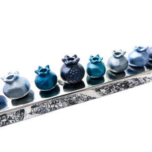 Pomegranates Hanukkah Menorah in Shades of Blue