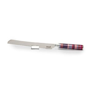 Challah Knife with Burgundy Rings on Stand