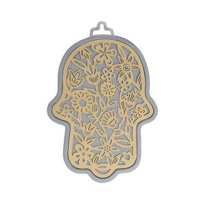 Small Silver Hamsa with Golden Flowers