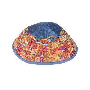 Embroidered Jerusalem Kippah, Warm Colors